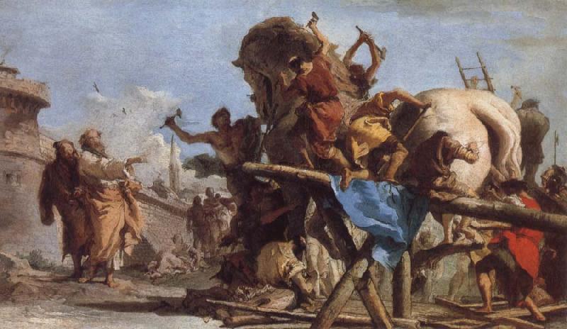 TIEPOLO, Giovanni Domenico The Building of the Trojan Horse The Procession of the Trojan Horse into Troy